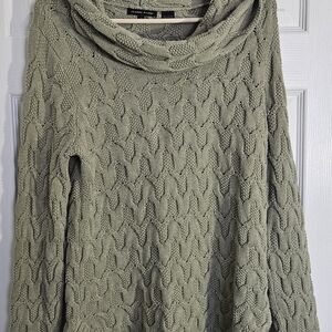 Jeanne Pierre Womans Cable Knit Cowl Neck Sage Green Medium Pullover Sweater